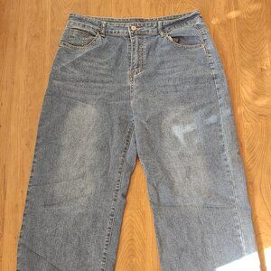 Women's High Waisted Straight Wide Leg Blue Denim Jeans! (size 14)